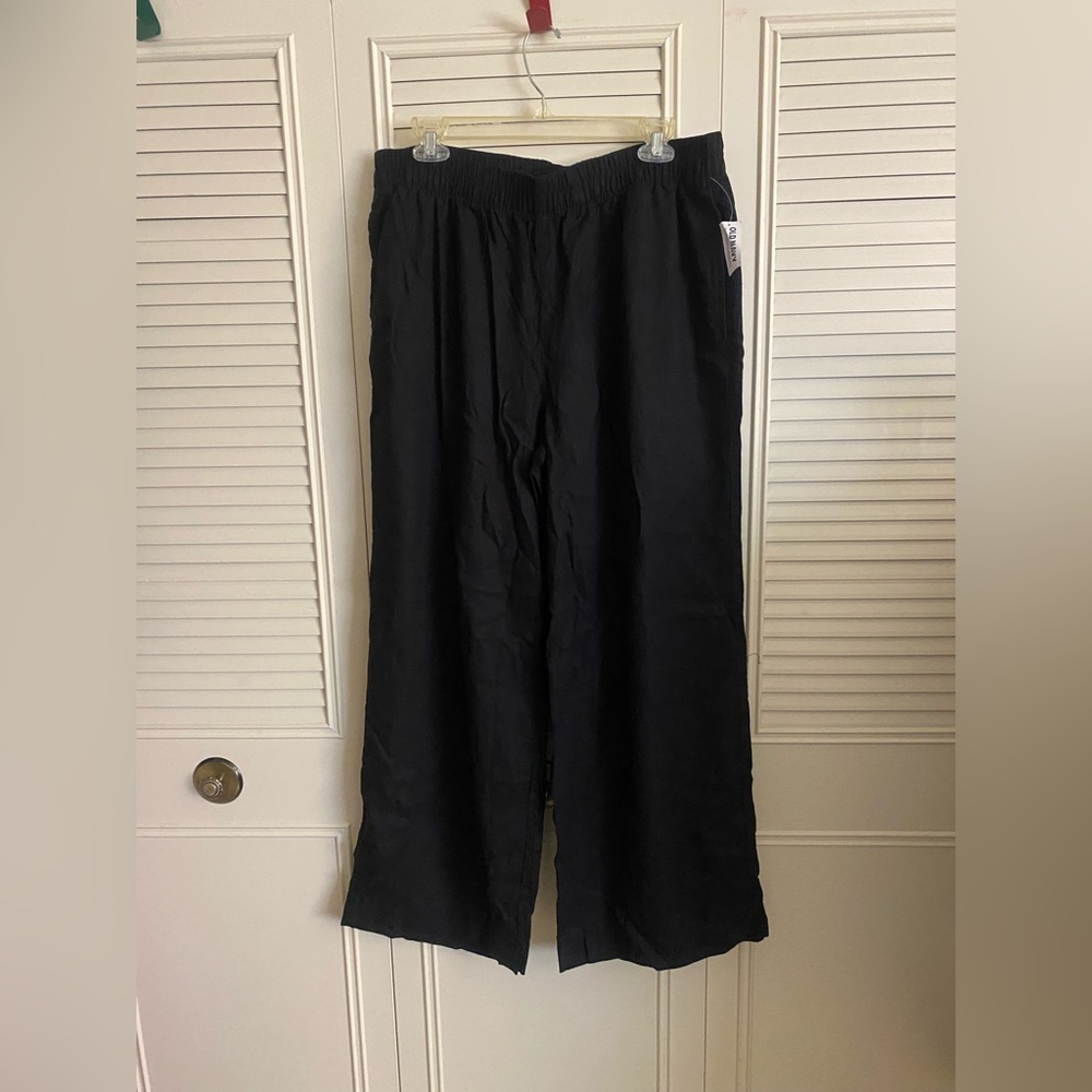 Old navy high rise super wide leg black linen pant NWT